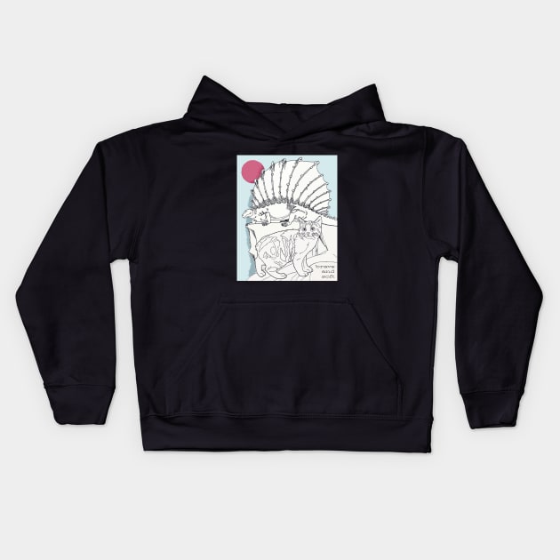 Dinosaur Cat Color Your Own Shirt Coloring Book Collage Brave And Soft Y2K Design Kids Hoodie by TriangleWorship